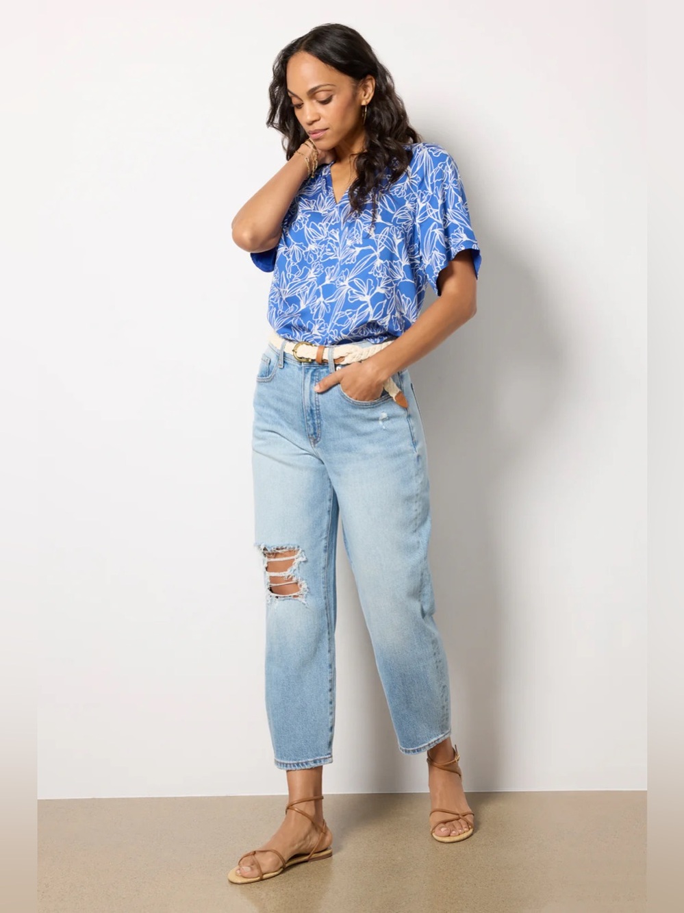 Evereve Riley floral blue blouse size women’s XL